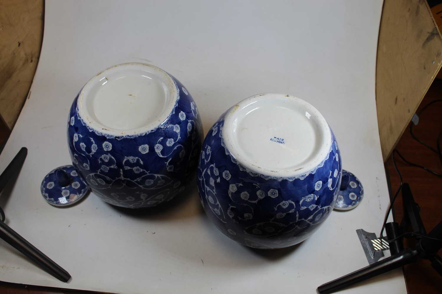 A pair of 20th century Chinese blue and white ginger jars, of globular form, height 25cm - Image 2 of 2