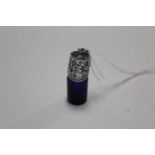 A Bristol Blue glass and white metal topped scent bottle with pendant bale and screw cap,