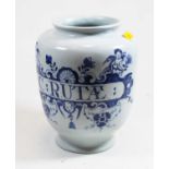 An 18th century Dutch Delft wet drug jar, entitled C: Rutae, decorated with various cherubs, h.