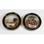 Two Victorian framed Prattware pot lids