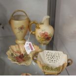 A circa 1900 Royal Worcester blush ivory jug, having floral decoration and gilt handle, shape No.