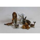 Assorted china animal ornaments to include Crown Staffordshire, Royal Dux, etc (7)