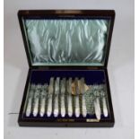 A cased set of mother-of-pearl handled knives and forks