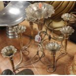 A 20th century silver plated table epergne, together with a 20th century aluminium pedestal dish (