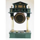 A reproduction portico type clock, having black dial with gilt Roman numerals, h.47cm