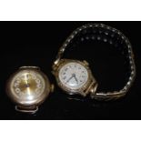 A ladies 9 carat gold cased Ingersoll wristwatch, having an engine turned dial with Arabic