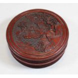 A Chinese carved red cinnebar lacquer box, dia. 15.5cm, 20th century