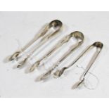 Three pairs of silver sugar tongs, 3.9oz