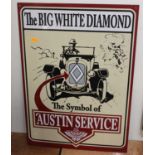 A reproduction Austin Seven The Big White Diamond enamel sign, rectangular example with four