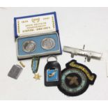 A small collection of miscellaneous items to include an Airgunners Association cloth badge,