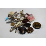 A collection of miscellaneous items to include a lacquered pocket snuff box and loose flatwares