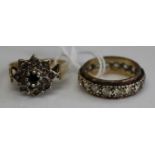 9ct gold, diamond point and sapphire dress ring and a 9ct cz set eternity ring (2)
