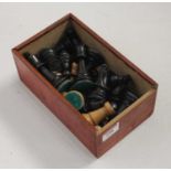 A turned ebony and boxwood chess set, in the Staunton pattern, boxed
