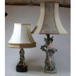 A Lladro Spanish porcelain figural table lamp h 54cm, together with a Japenese porcelain figural