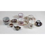 A collection of tea and coffee wares, to include 19th century Sunderland lustre coffee can,