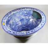 A 19th century blue and white transfer decorated toilet bowl, 45 x 38cm
