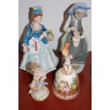 A Lladro Spanish porcelain figure of a girl, H21cm, together a Capodimonte table bell, a Naples