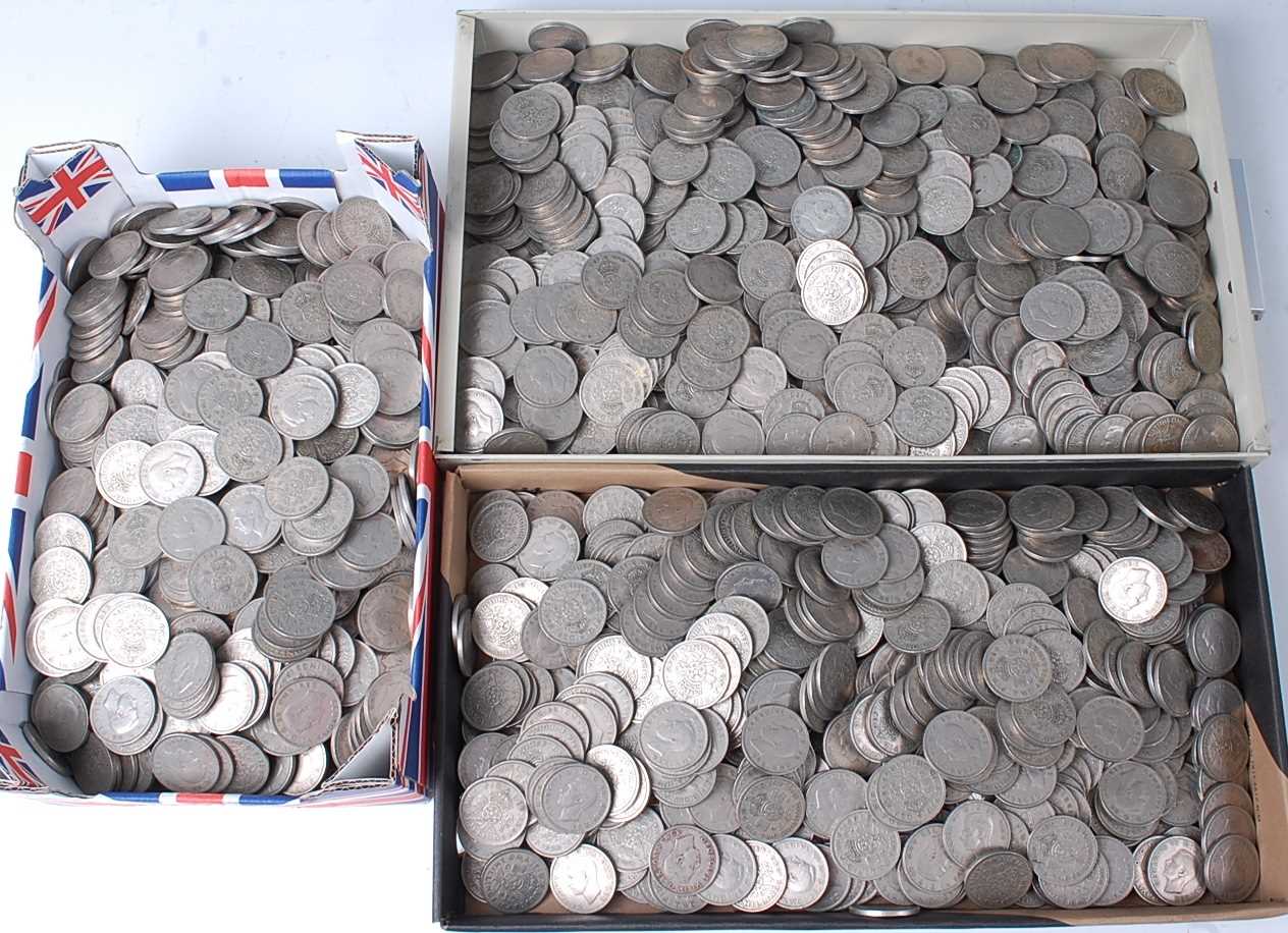 A large collection of English pre-decimal coinage, George VI - Elizabeth II florins, all post 1947.