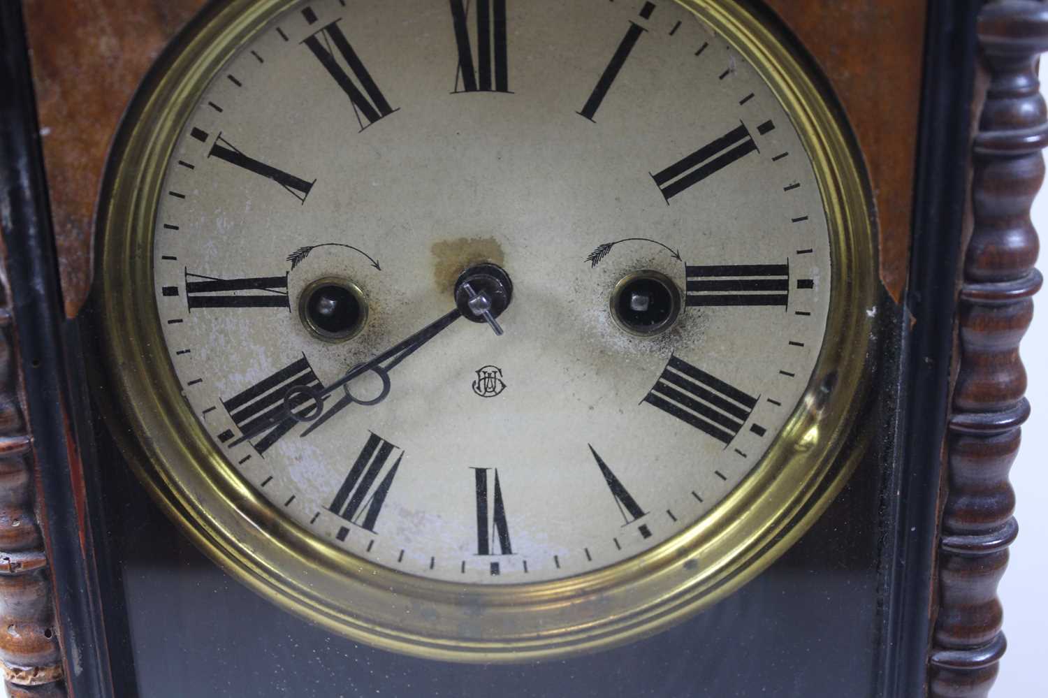 An early 20th century walnut cased 8 day mantel clock, 41cm high - Image 3 of 4