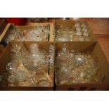 Seven boxes of miscellaneous glassware, to include candlesticks, carafes, decanters, wine hocks etc