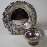 A late Victorian silver bonbon dish, of shaped circular form, having pierced and repousee C-scroll