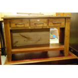 An Eastern hardwood three drawer two-tier side table, width 120cmCondition report: Good condition