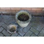 A stoneware planter, together with a marble mortar (2)