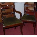 A set of six Regency carved mahogany bar back dining chairs, on sable legs (5+1)