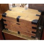 An iron bound pine blanket box, w.69cmCondition report: Width 69cm, Height 40.5cm, Depth 45.5cm.