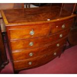 A Victorian mahogany bowfront chest of drawers, with satinwood cross banded top and two short over