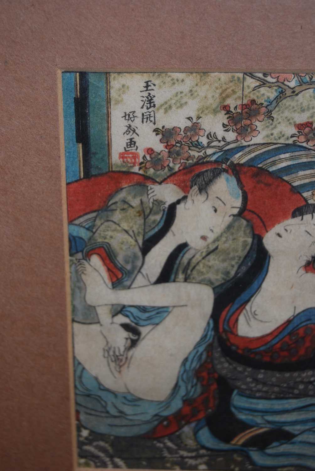 A Japanese erotic woodblock print, 14 x 10cm; and one other (2) - Image 5 of 5