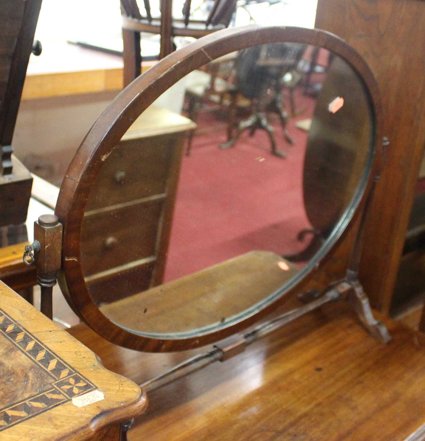 A walnut cased sewing machine, together with a mahogany swing framed toilet mirror (2) - Image 3 of 3