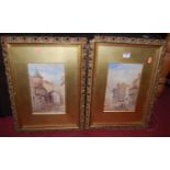 C Pyne - Pair; Continental street scenes, watercolours, each signed lower right, 26 x 17cm