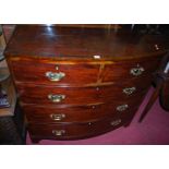 A 19th century mahogany bowfront chest of drawers, width 105cmCondition report: Horizontal split