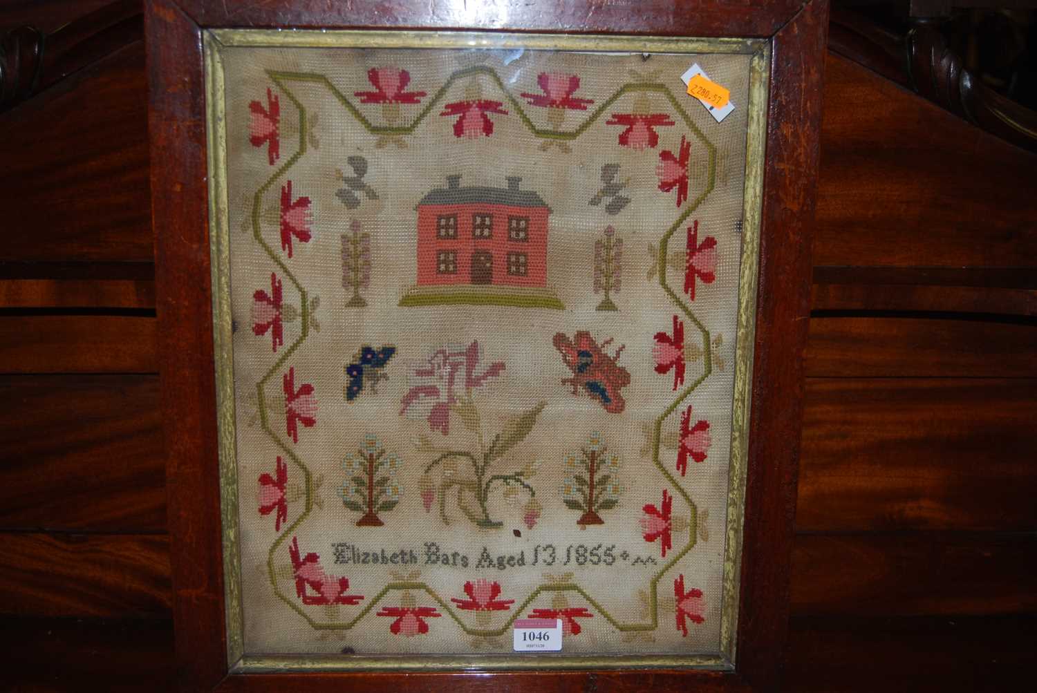 A mid-19th century needlework picture sampler, by Elizabeth Bars, aged 13, dated 1855, 39 x 32cm, in - Image 4 of 4