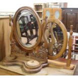 A Victorian style pine dressing mirror, 60cm; together with another pine dressing mirror (2)