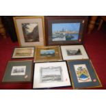 Assorted pictures and prints, to include topographical engravings (8)