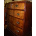A Victorian flame mahogany veneered bowfront chest of drawers, width 92cm