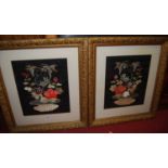 A pair of 1930s floral silk pictures, 45 x 37cm