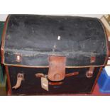 A canvas dome-topped trunk, with leather trim, w.70cm
