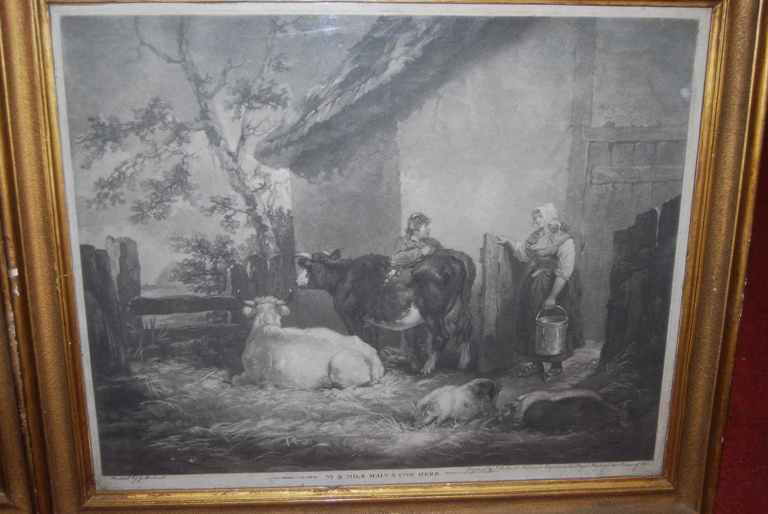 After George Morland - Pair; No.9 Breaking the Ice and Milkmaid & Cow-herd, monochrome engravings, - Image 4 of 13