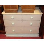 A Victorian cream painted pine chest of drawers, w.96cm