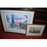 Richard Ackermann - Continental garden, framed print; and one other continental print (2)