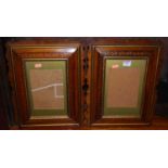 A pair of 19th century mahogany and marquetry inlaid glazed frames, full dimensions 42 x 32cm