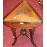 A late Victorian walnut drop-leaf corner occasional table on turned legs, w.40cm