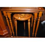 A nest of two yew wood occasional tables, w.54cm, together with a yew wood astragal glazed corner