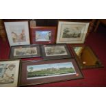 Assorted pictures and prints, to include topographical watercolours of Woolpit, topographical