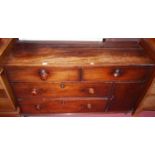 A 19th century provincial mahogany low sideboard, fitted with four drawers and single cupboard door,