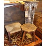 An occasional table, having a circular beech top on a mother of pearl inlaid base, together with