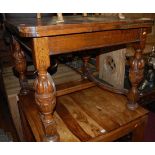 A 1930s oak draw leaf dining table, 92 x 92cm